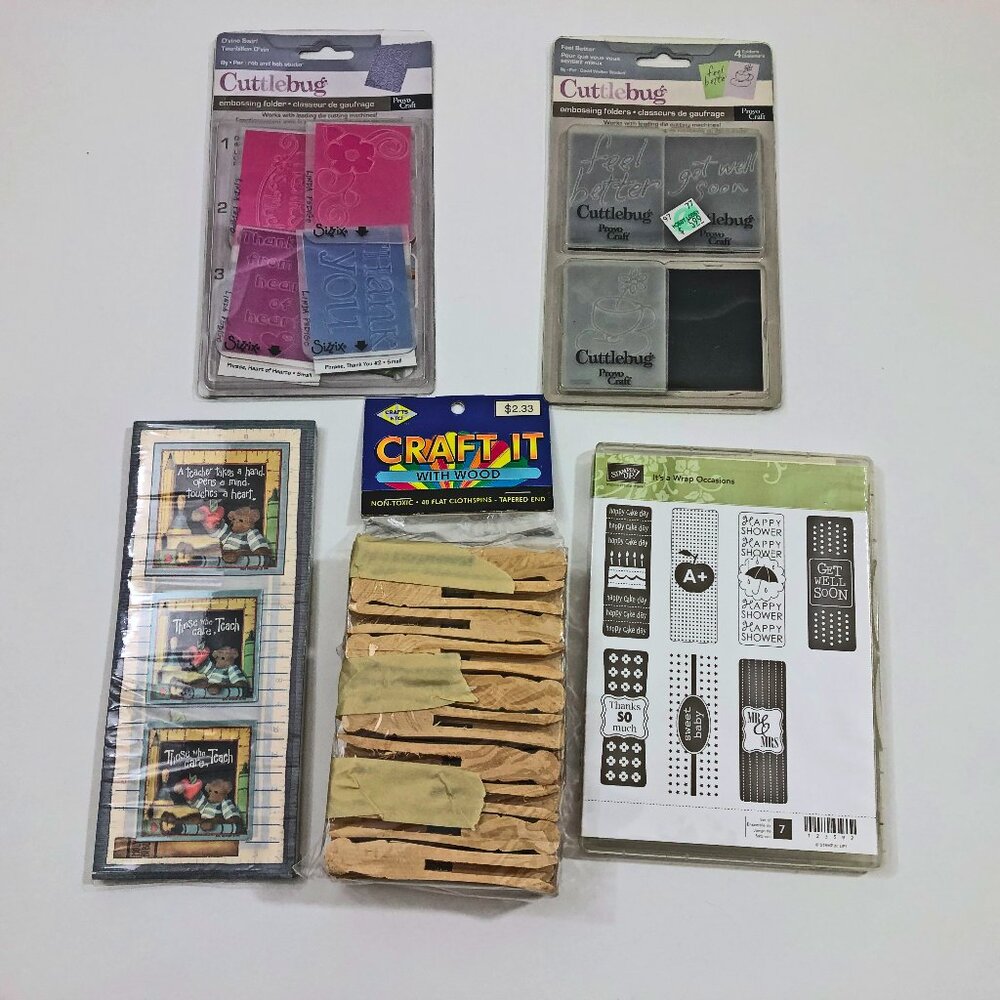 Set of 5 Crafting Stamps & Craft It Wood Clothspins & Magnetic Teachers Memo Pad